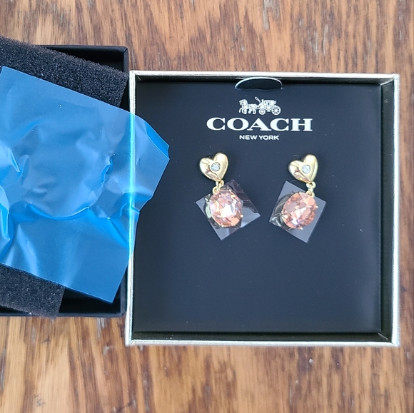 👀50% OFF👀👂🩷 NWT‼️ COACH brand Heart Stone Drop Earrings - Picture 7 of 9